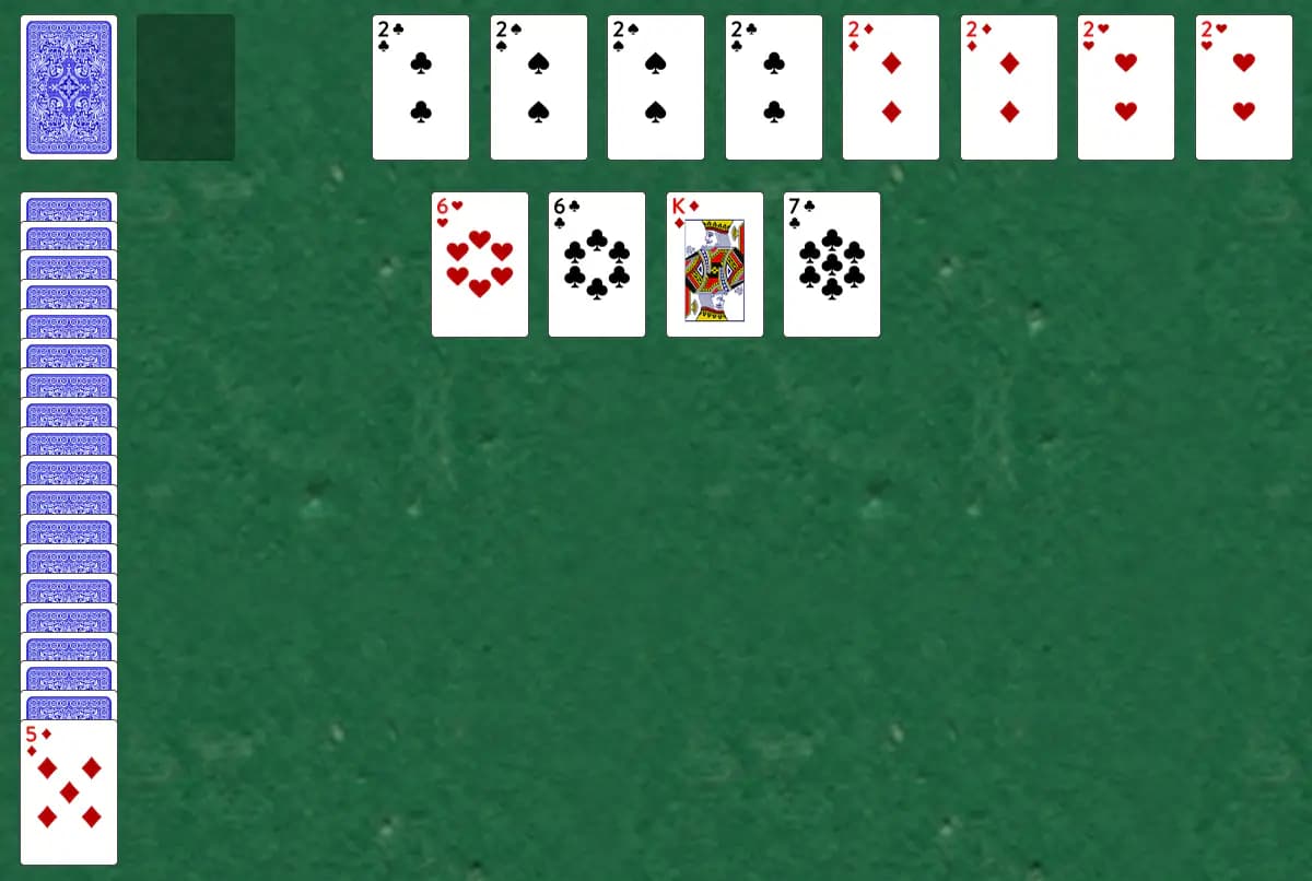 The opening deal of Double Storehouse Solitaire, laid out on a green felt table.
