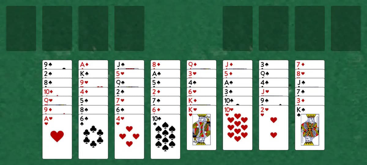 The opening deal of Doublet Cell Solitaire, laid out on a green felt table.