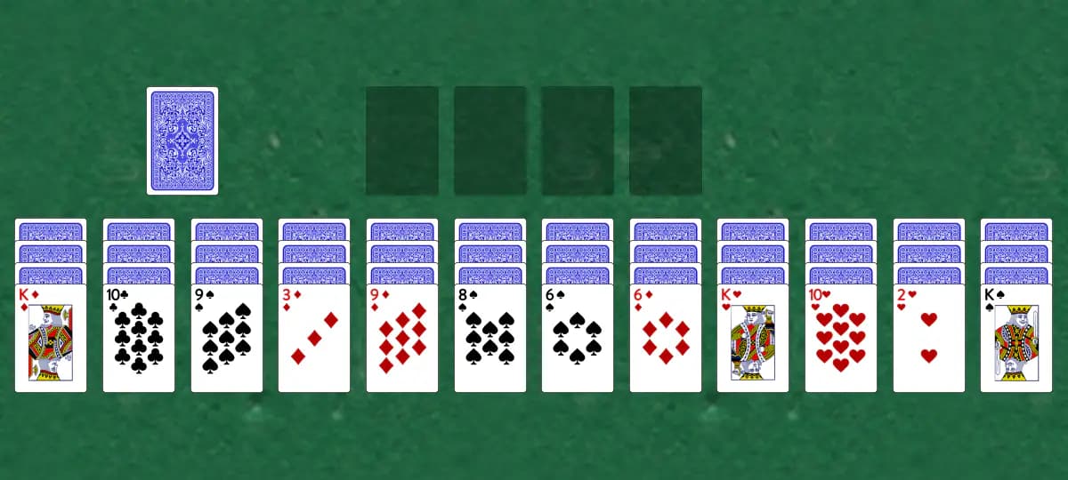 The opening deal of Doublets Solitaire, laid out on a green felt table.