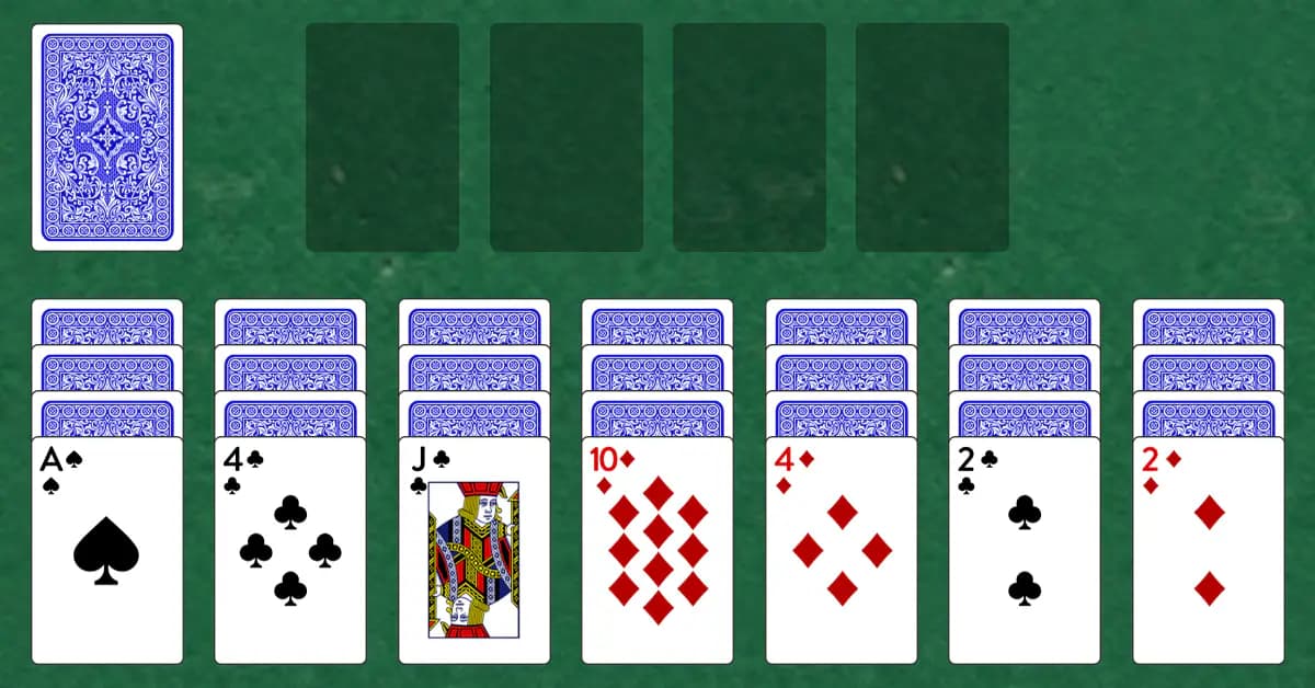The opening deal of Fair Maids Solitaire, laid out on a green felt table.