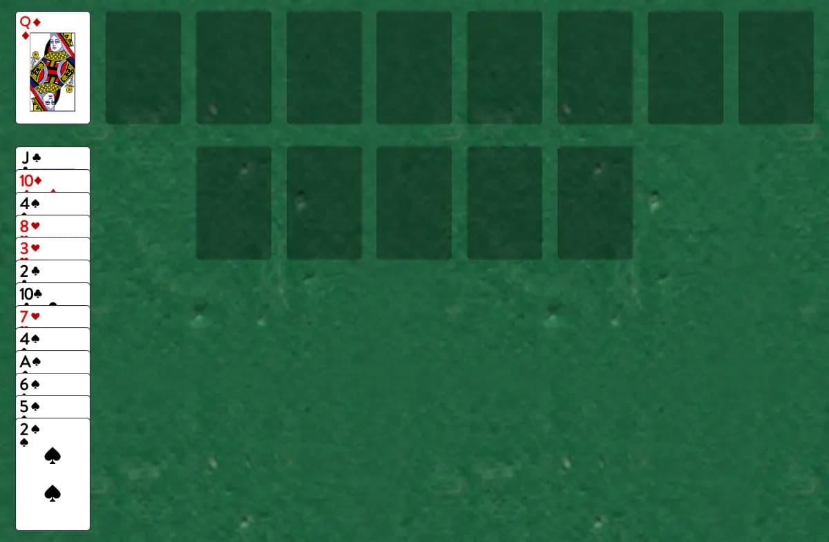 The opening deal of Frog Solitaire, laid out on a green felt table.