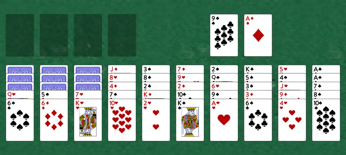 The opening deal of How They Run Solitaire, laid out on a green felt table.