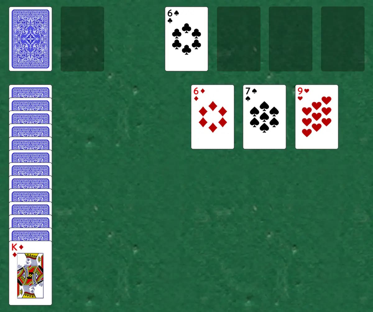 The opening deal of Kansas Solitaire, laid out on a green felt table.