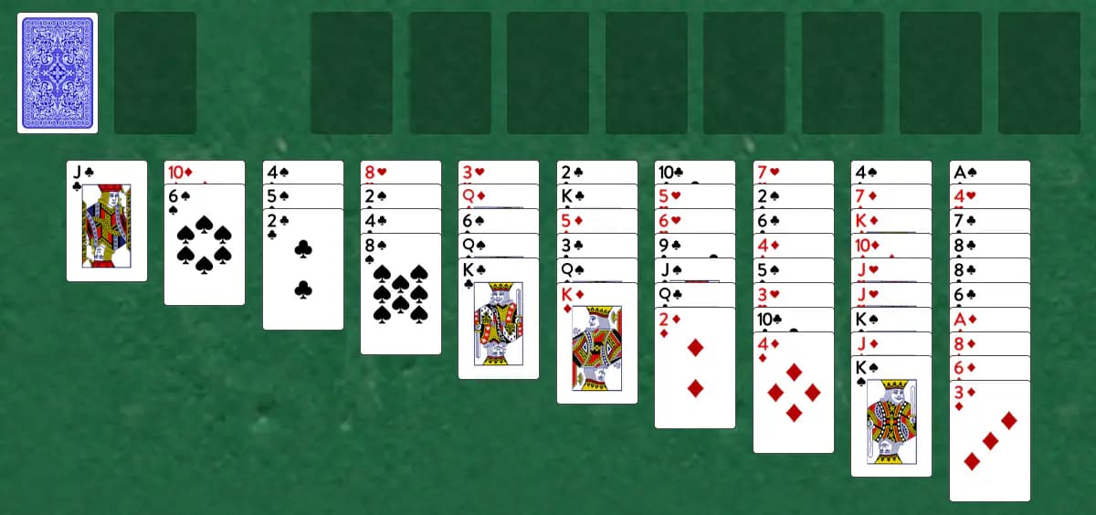 The opening deal of Lady Jane Solitaire, laid out on a green felt table.