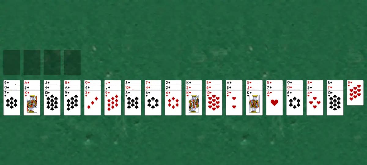 The opening deal of Linus Solitaire, laid out on a green felt table.