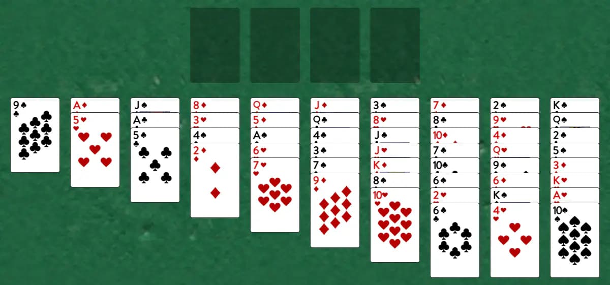 The opening deal of Morehead Solitaire, laid out on a green felt table.