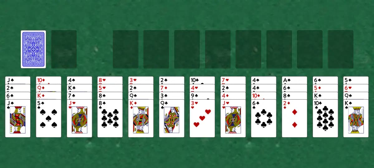 The opening deal of Napoleon's Shoulder Solitaire, laid out on a green felt table.