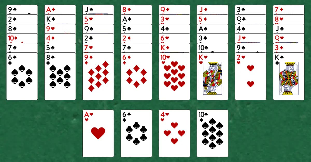 The opening deal of Nestor Solitaire, laid out on a green felt table.