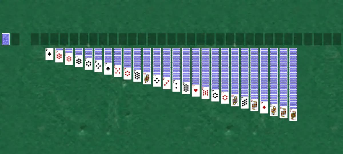The opening deal of Octuple Klondike Solitaire, laid out on a green felt table.