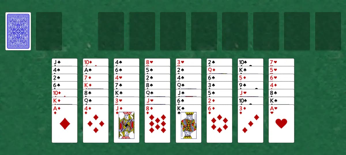 The opening deal of Outback Solitaire, laid out on a green felt table.