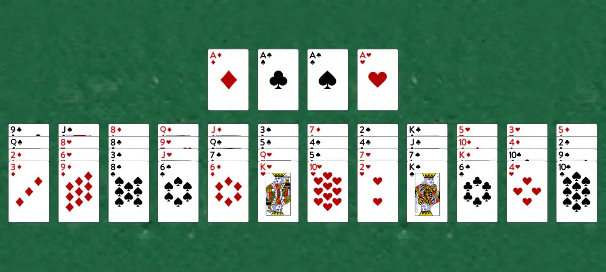 The opening deal of Perseverance A Solitaire, laid out on a green felt table.