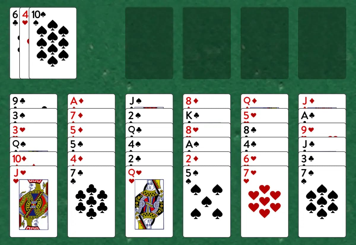 The opening deal of Phoenix Solitaire, laid out on a green felt table.