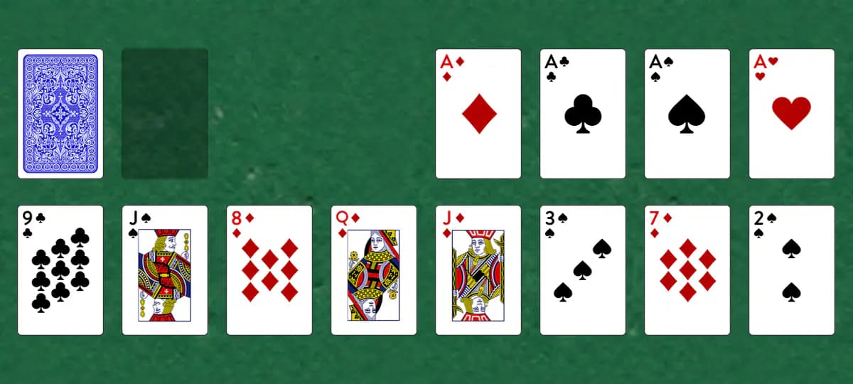 The opening deal of Preference Solitaire, laid out on a green felt table.