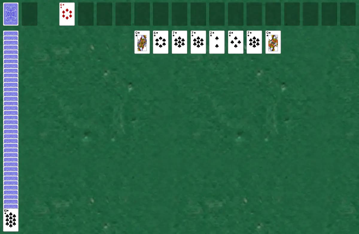 The opening deal of Quadruple Canfield Solitaire, laid out on a green felt table.