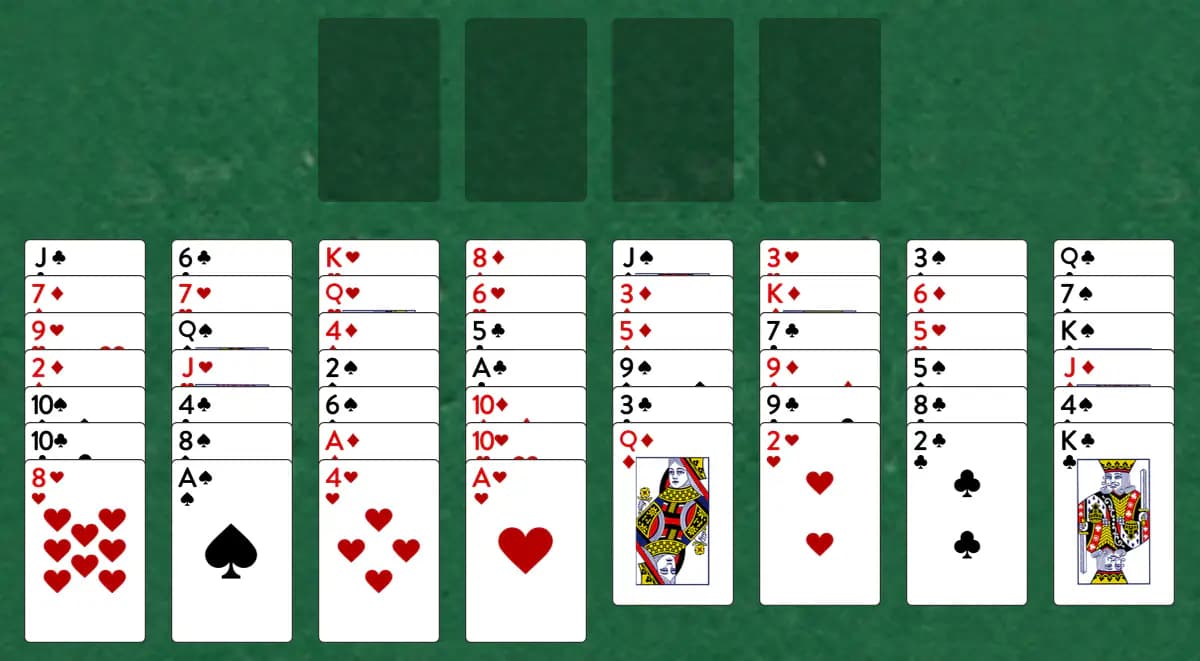 The opening deal of Selective Castle Solitaire, laid out on a green felt table.