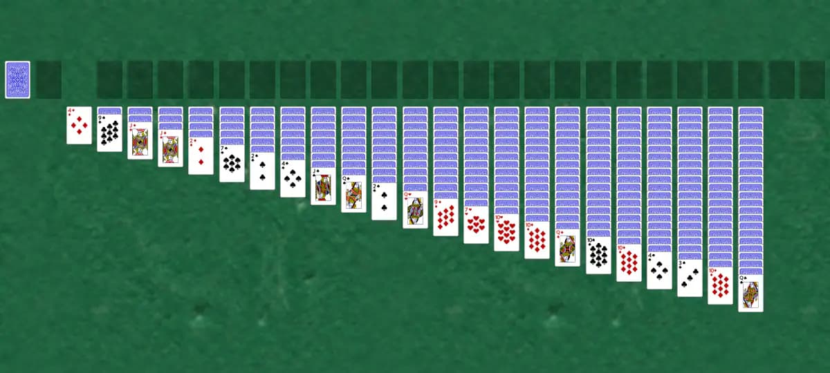 The opening deal of Sextuple Klondike Solitaire, laid out on a green felt table.