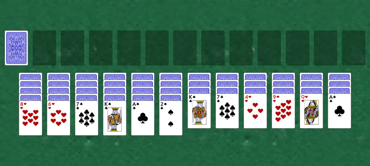 The opening deal of Spider Three Deck Solitaire, laid out on a green felt table.