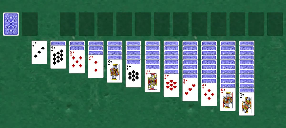 The opening deal of Tripleharp Solitaire, laid out on a green felt table.
