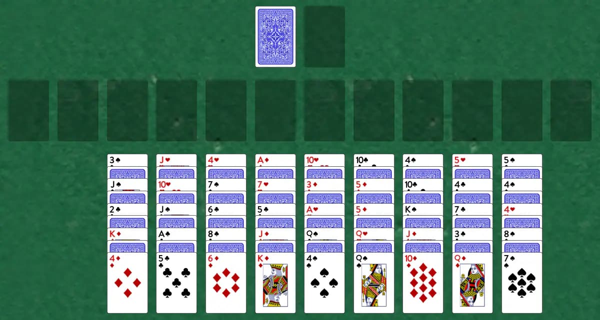 The opening deal of Triple Interchange Solitaire, laid out on a green felt table.