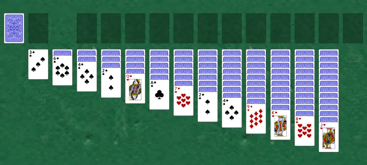The opening deal of Triple Klondike Solitaire, laid out on a green felt table.