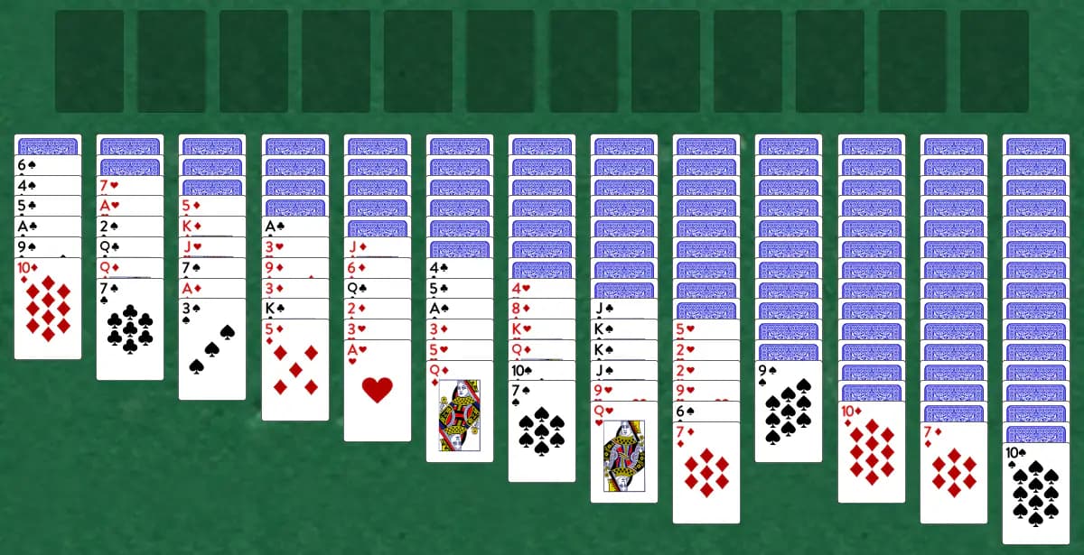 The opening deal of Triple Russian Solitaire, laid out on a green felt table.