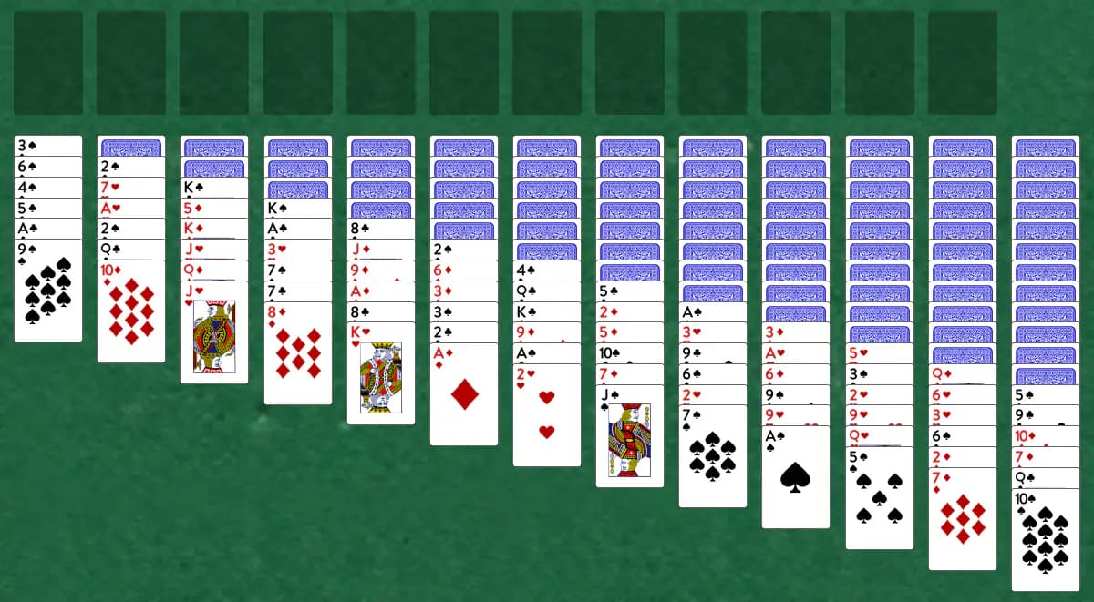The opening deal of Triple Yukon Solitaire, laid out on a green felt table.