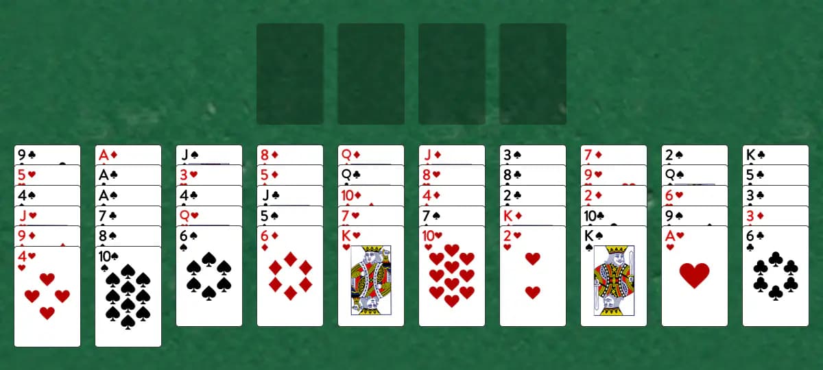 The opening deal of Vineyard Solitaire, laid out on a green felt table.