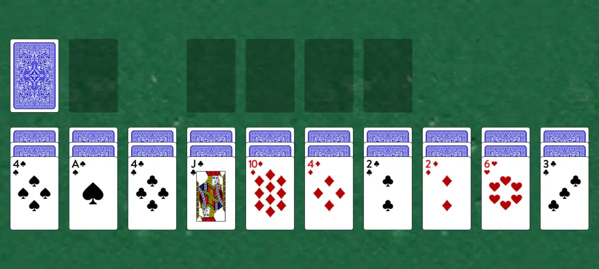 The opening deal of Westcliff Solitaire, laid out on a green felt table.