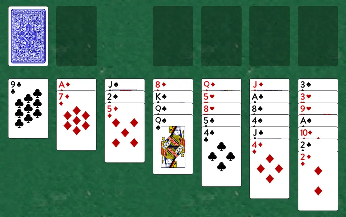 The opening deal of Whitehead Solitaire, laid out on a green felt table.