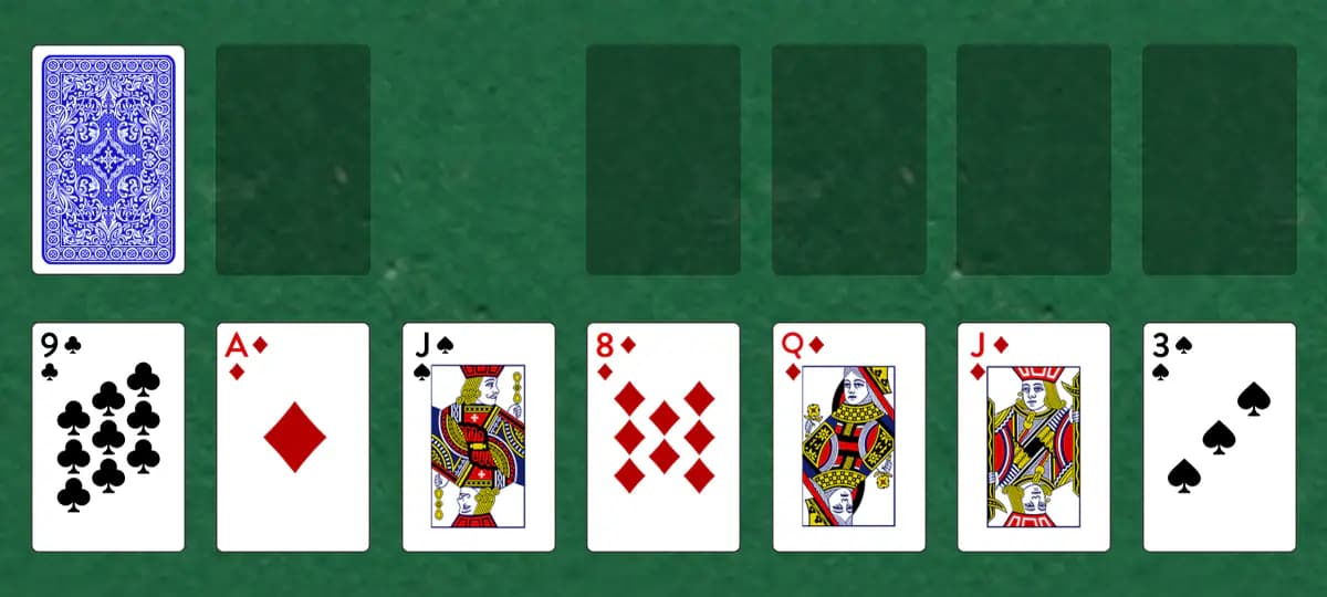 The opening deal of Whitehorse Solitaire, laid out on a green felt table.