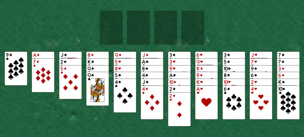 The opening deal of Willow Solitaire, laid out on a green felt table.