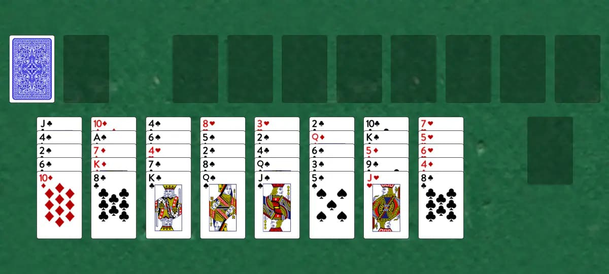The opening deal of Zerline Solitaire, laid out on a green felt table.