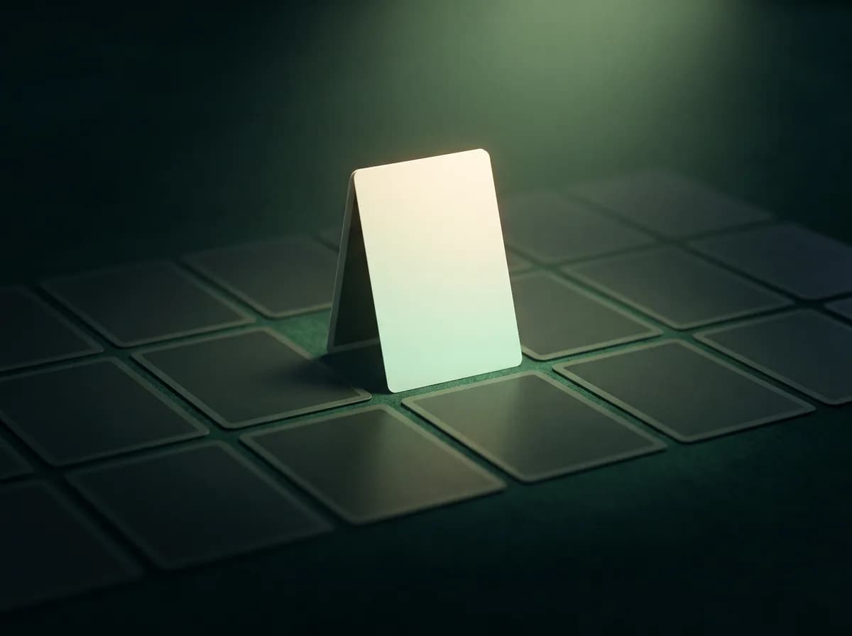 One card lit up among a grid of face-down cards.
